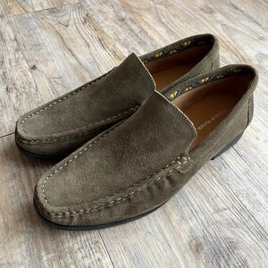 Donald Pliner Loafers Men's 8 M Reuben Suede Moc Toe Green Khaki Dress Shoes